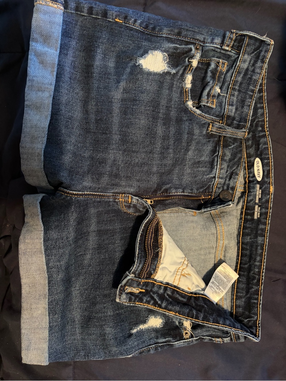 Old Navy Blue Rolled Cuff Distressed Jean Shorts